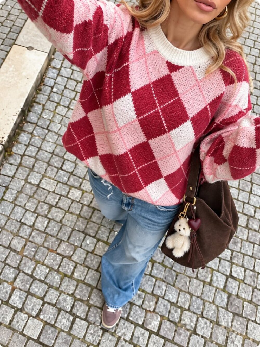 Multicolor Casual Women's Plaid Raglan Loose Round Neck Pullover Sweater